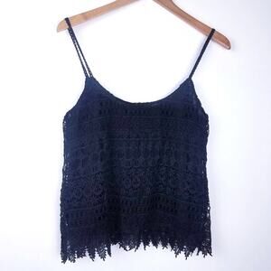 Black Lace Embroidered Tank Top Medium